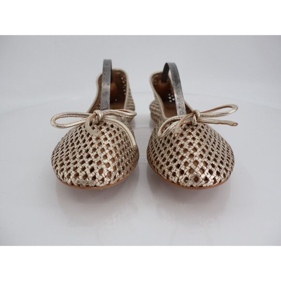 Bruno Magli Janina Ballet Flats Womens SIze 39 9 M Gold Perforated Leather Bow - Picture 2 of 11